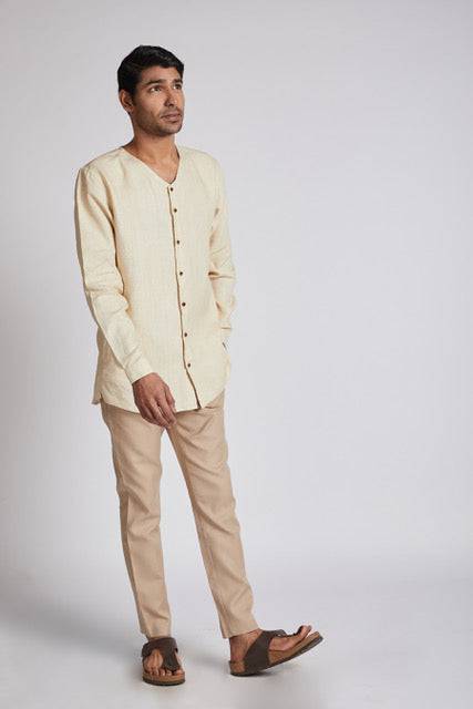 Crescent V - Neck Kurta Light Beige | Verified Sustainable by Brown Living™