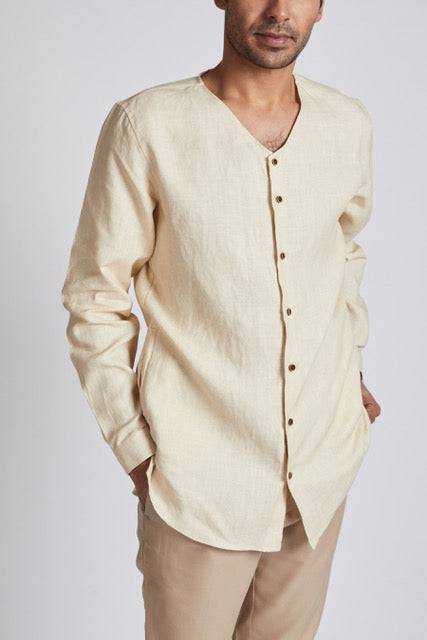 Crescent V - Neck Kurta Light Beige | Verified Sustainable by Brown Living™