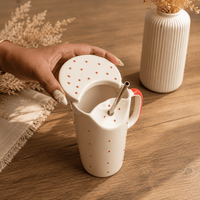 Crimson Ceramic Sipper with Steel Straw – Mugs on Brown Living™. SKU: RKH-16. Img 6.