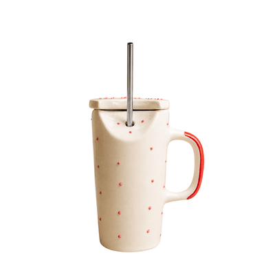 Crimson Ceramic Sipper with Steel Straw – Mugs on Brown Living™. SKU: RKH-16. Img 2.