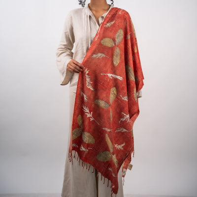 Crimson Eri Silk Scarf – Handcrafted Natural Silk Stole – Womens Scarf on Brown Living™. SKU: scarfcrimsoneri. Img 6.