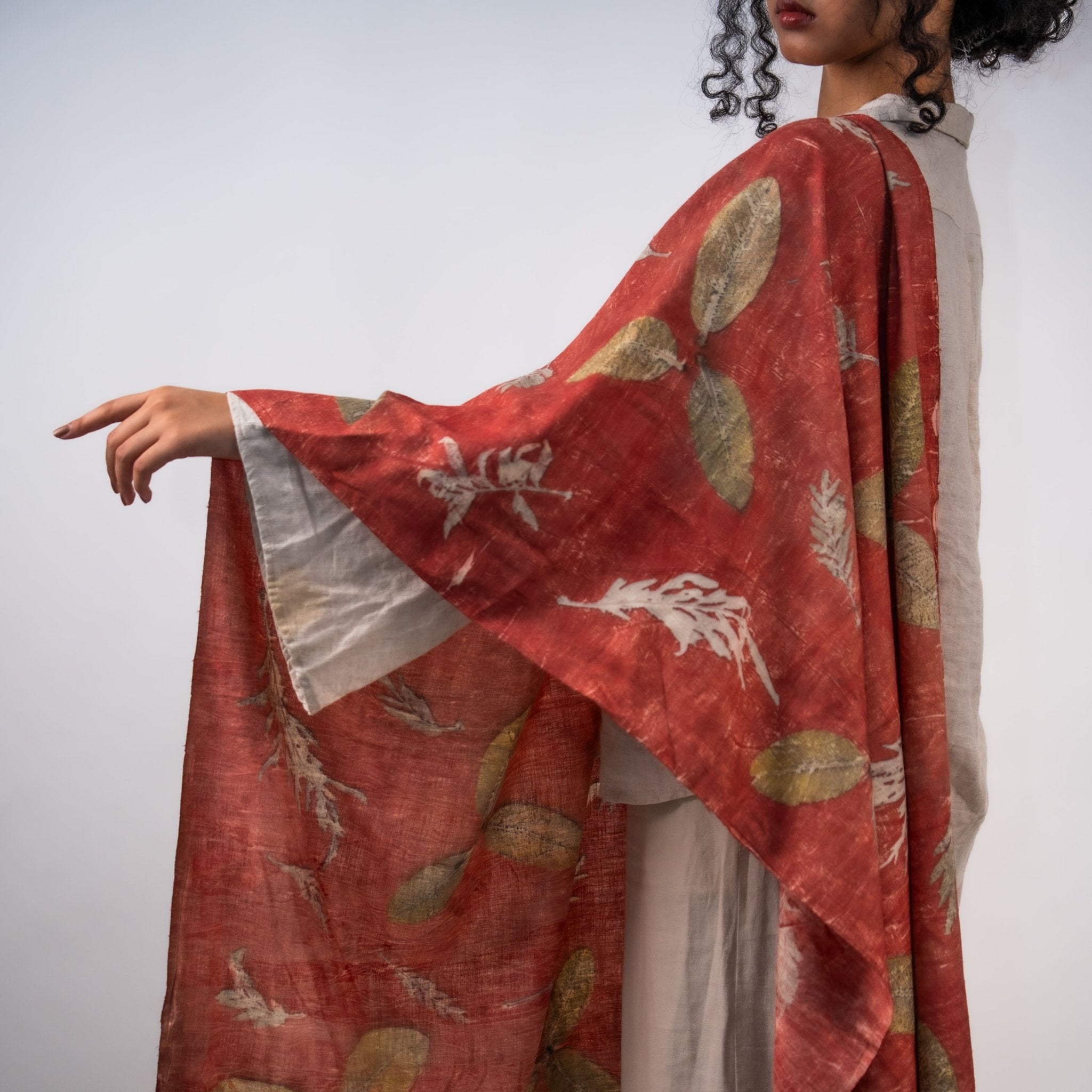 Crimson Eri Silk Scarf – Handcrafted Natural Silk Stole – Womens Scarf on Brown Living™. SKU: scarfcrimsoneri. Img 7.