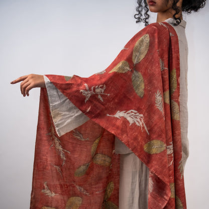 Crimson Eri Silk Scarf – Handcrafted Natural Silk Stole – Womens Scarf on Brown Living™. SKU: scarfcrimsoneri. Img 7.