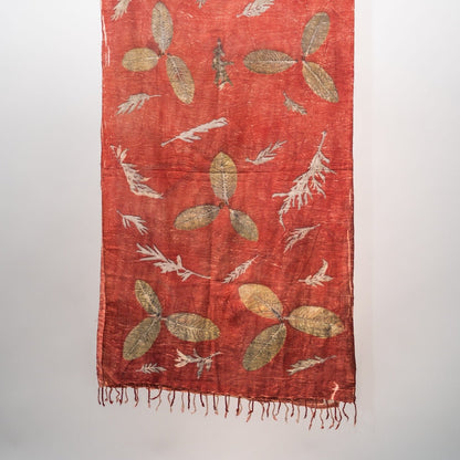Crimson Eri Silk Scarf – Handcrafted Natural Silk Stole – Womens Scarf on Brown Living™. SKU: scarfcrimsoneri. Img 3.