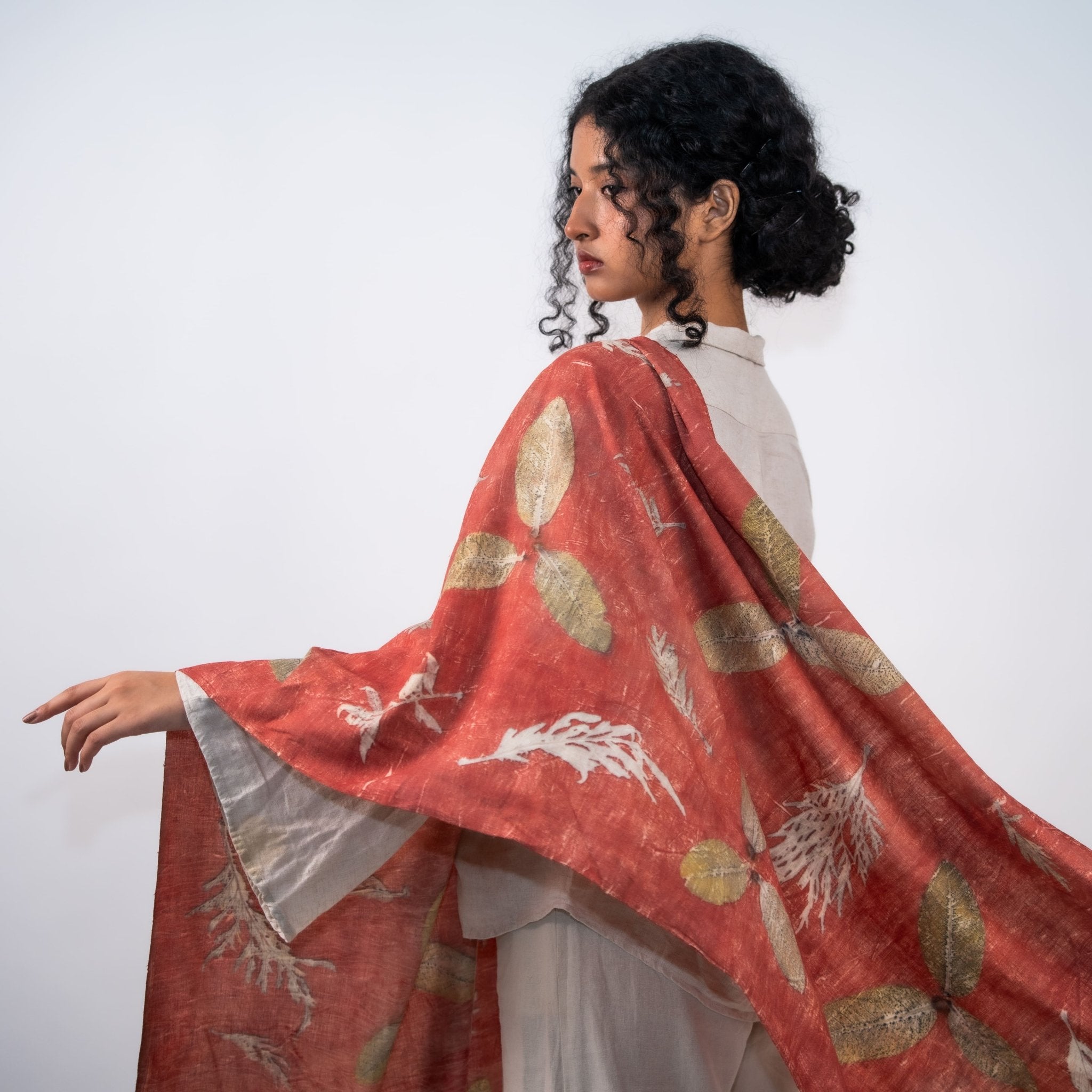 Crimson Eri Silk Scarf – Handcrafted Natural Silk Stole – Womens Scarf on Brown Living™. SKU: scarfcrimsoneri. Img 1.