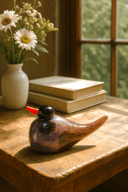Crimson Glow Glass Bird Figurine – Unique Handmade Decor – Home Decor on Brown Living™. SKU: BRD - CRM - GLW. Img 1.