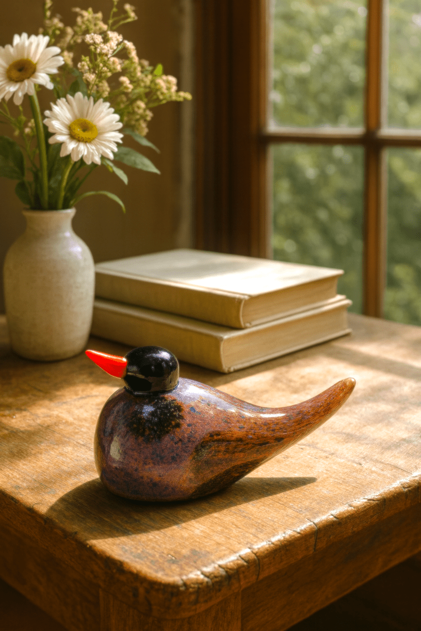 Crimson Glow Glass Bird Figurine – Unique Handmade Decor – Home Decor on Brown Living™. SKU: BRD - CRM - GLW. Img 1.