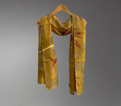 Crimson Rose Pure Silk Scarf – Naturally Ecoprinted & Handcrafted – Womens Scarf on Brown Living™. SKU: RO-SCARF-001. Img 4.