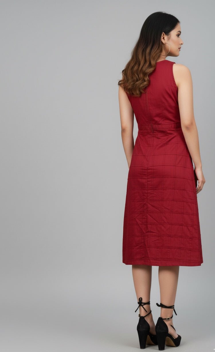 Crimson Weave Cotton Dress – Comfortable & Stylish Wear for Women – Womens Dress on Brown Living™. SKU: MD08025. Img 4.