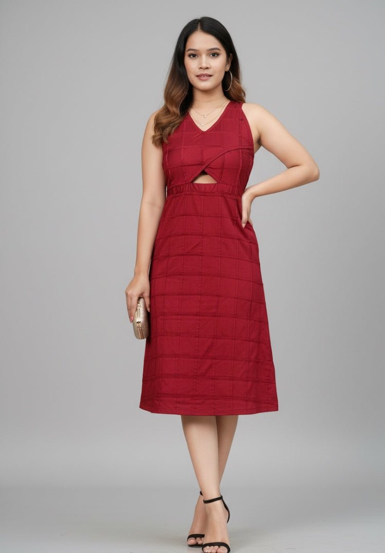 Crimson Weave Cotton Dress – Comfortable & Stylish Wear for Women – Womens Dress on Brown Living™. SKU: MD08025. Img 2.