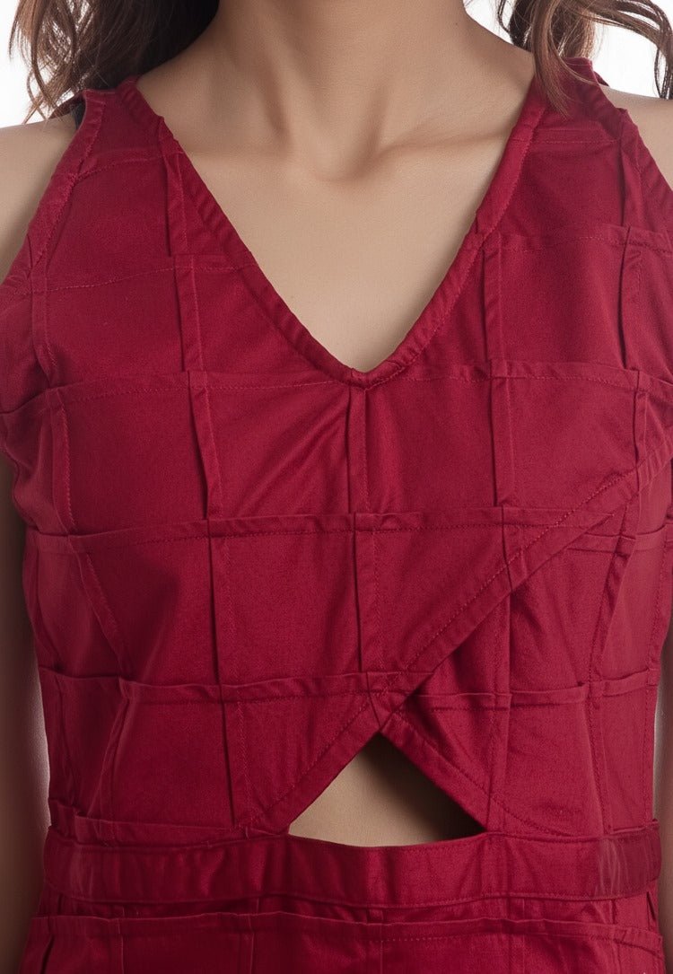Crimson Weave Cotton Dress – Comfortable & Stylish Wear for Women – Womens Dress on Brown Living™. SKU: MD08025. Img 3.