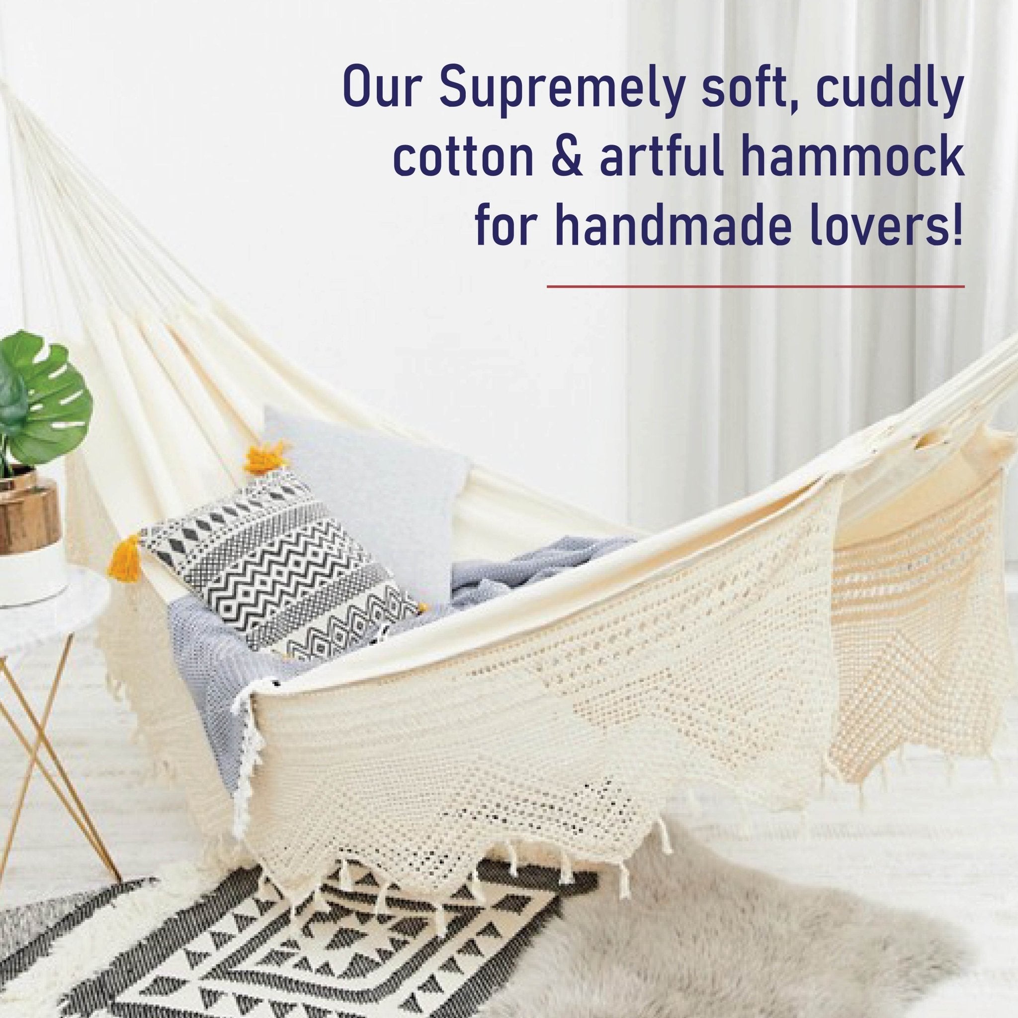 Crochet Hammock for Adults & Kids, Jhula for Home Balcony Patio Swing – Home & Garden on Brown Living™. SKU: CROC-S-Natural. Img 5.