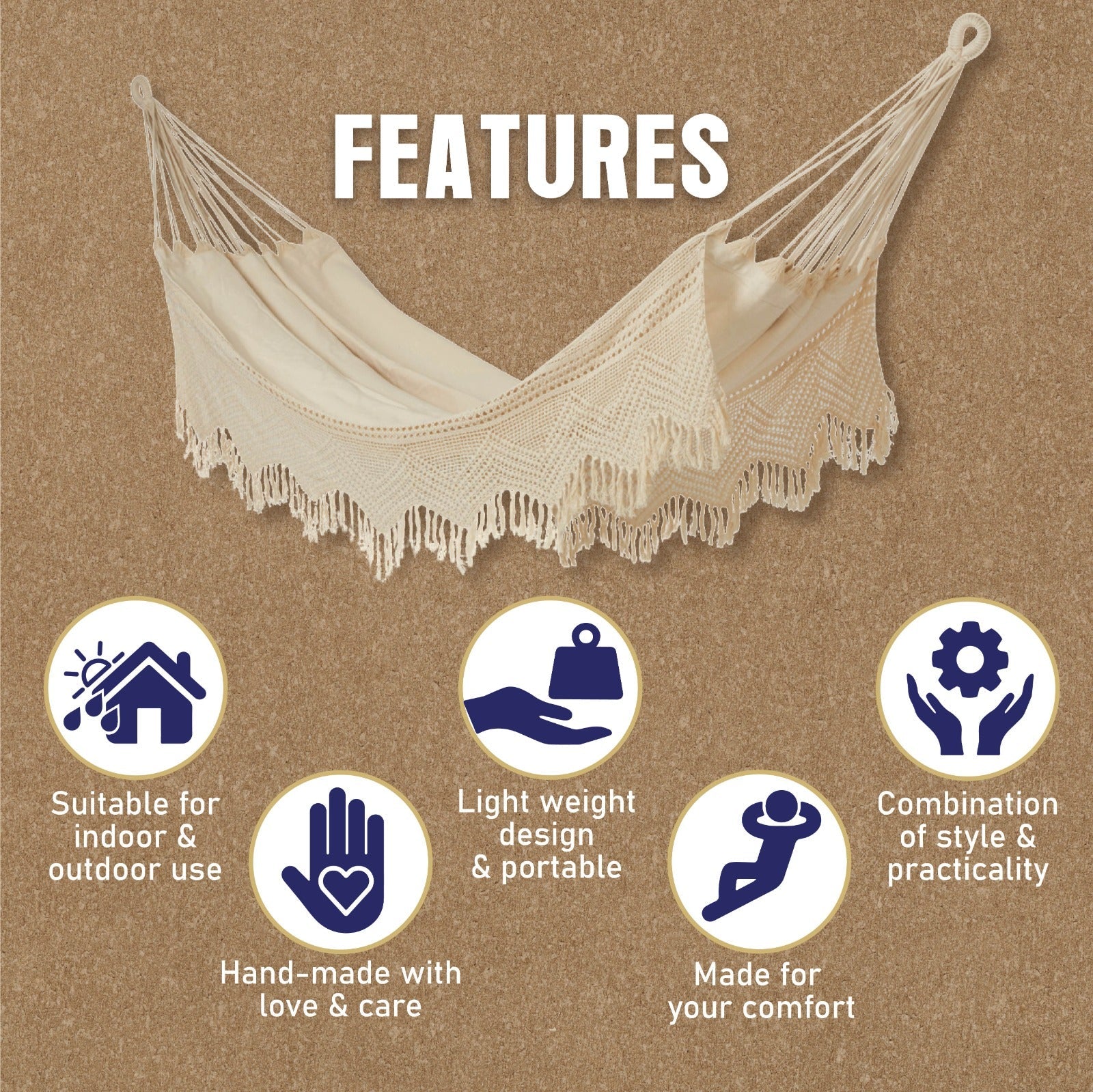 Crochet Hammock for Adults & Kids, Jhula for Home Balcony Patio Swing – Home & Garden on Brown Living™. SKU: CROC-S-Natural. Img 6.