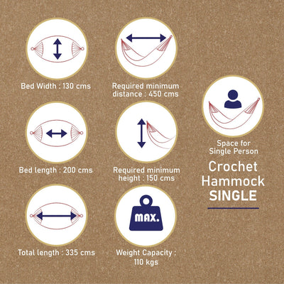 Crochet Hammock for Adults & Kids, Jhula for Home Balcony Patio Swing – Home & Garden on Brown Living™. SKU: CROC-S-Natural. Img 3.