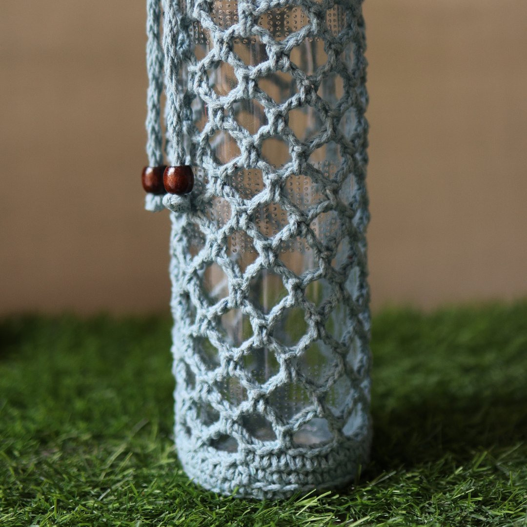 Crochet Web Grey Handmade Bottle Cover | Verified Sustainable by Brown Living™