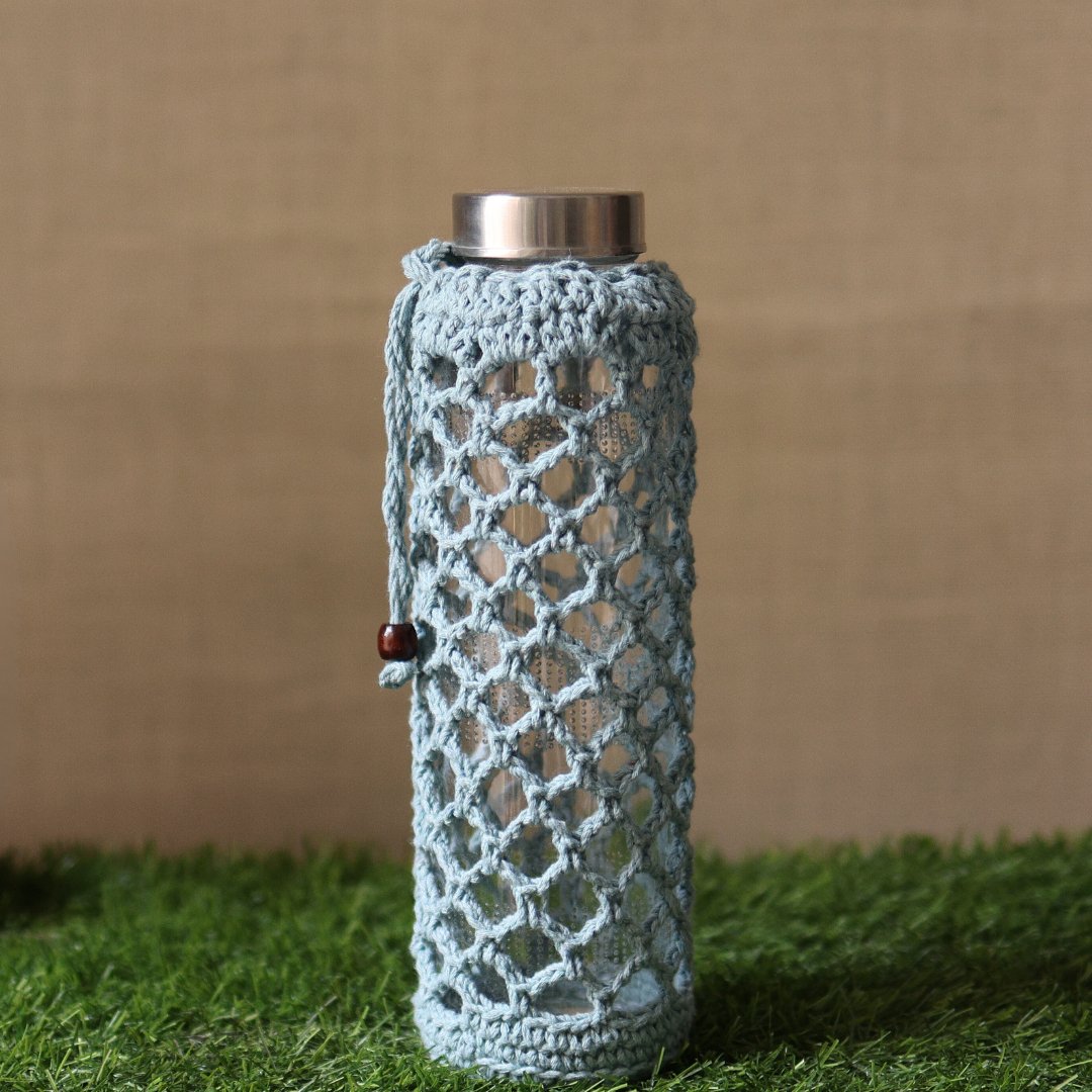 Crochet Web Grey Handmade Bottle Cover | Verified Sustainable by Brown Living™