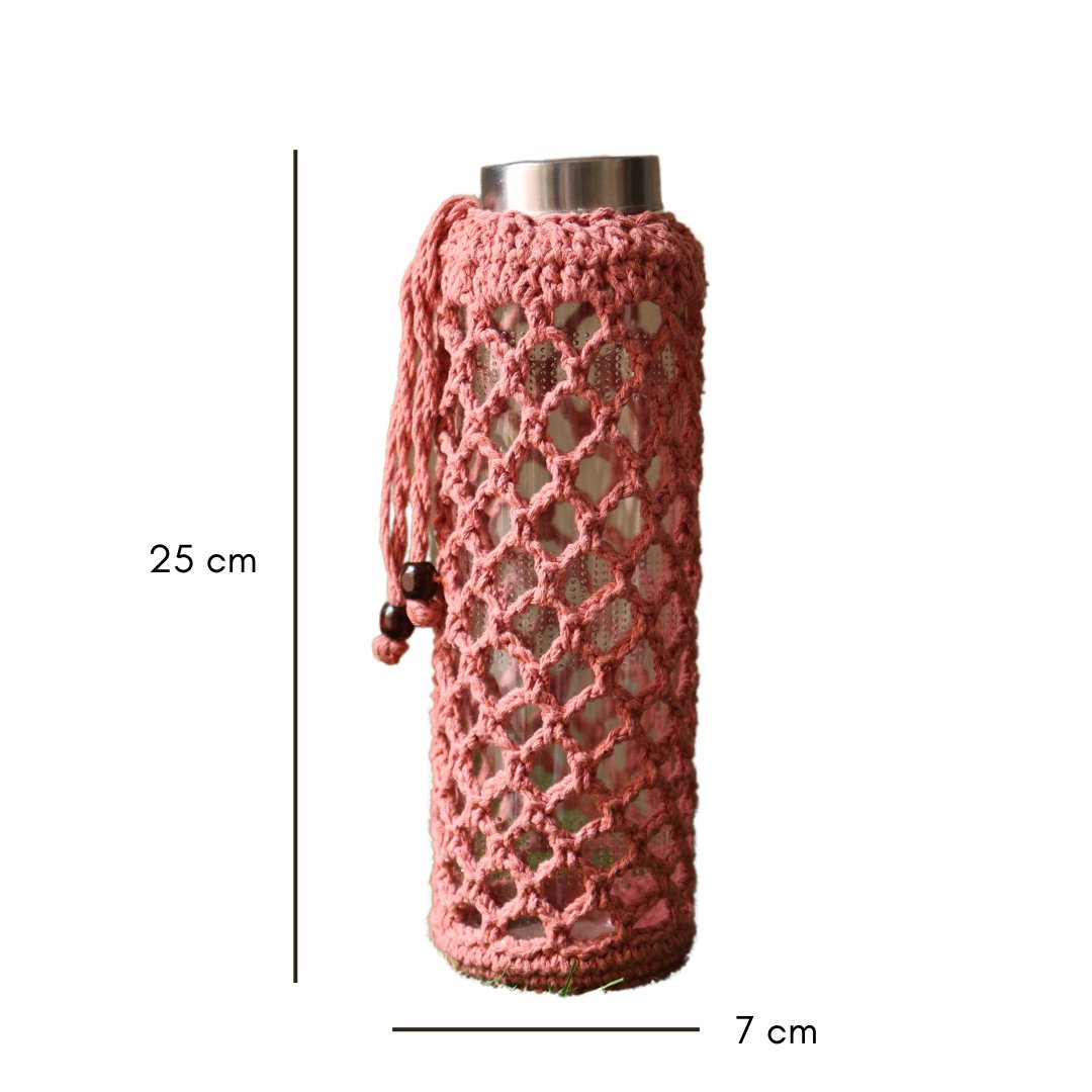 Crochet Web Peach Handmade Bottle Cover | Verified Sustainable by Brown Living™