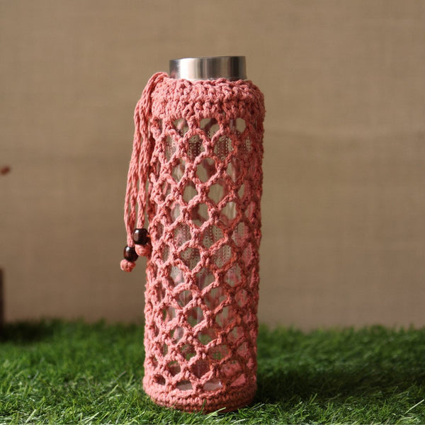 Crochet Web Peach Handmade Bottle Cover | Verified Sustainable Bottles & Sippers on Brown Living™