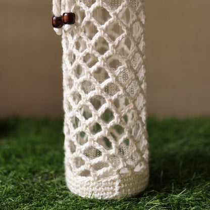 Crochet Web White Handmade Bottle Cover | Verified Sustainable by Brown Living™