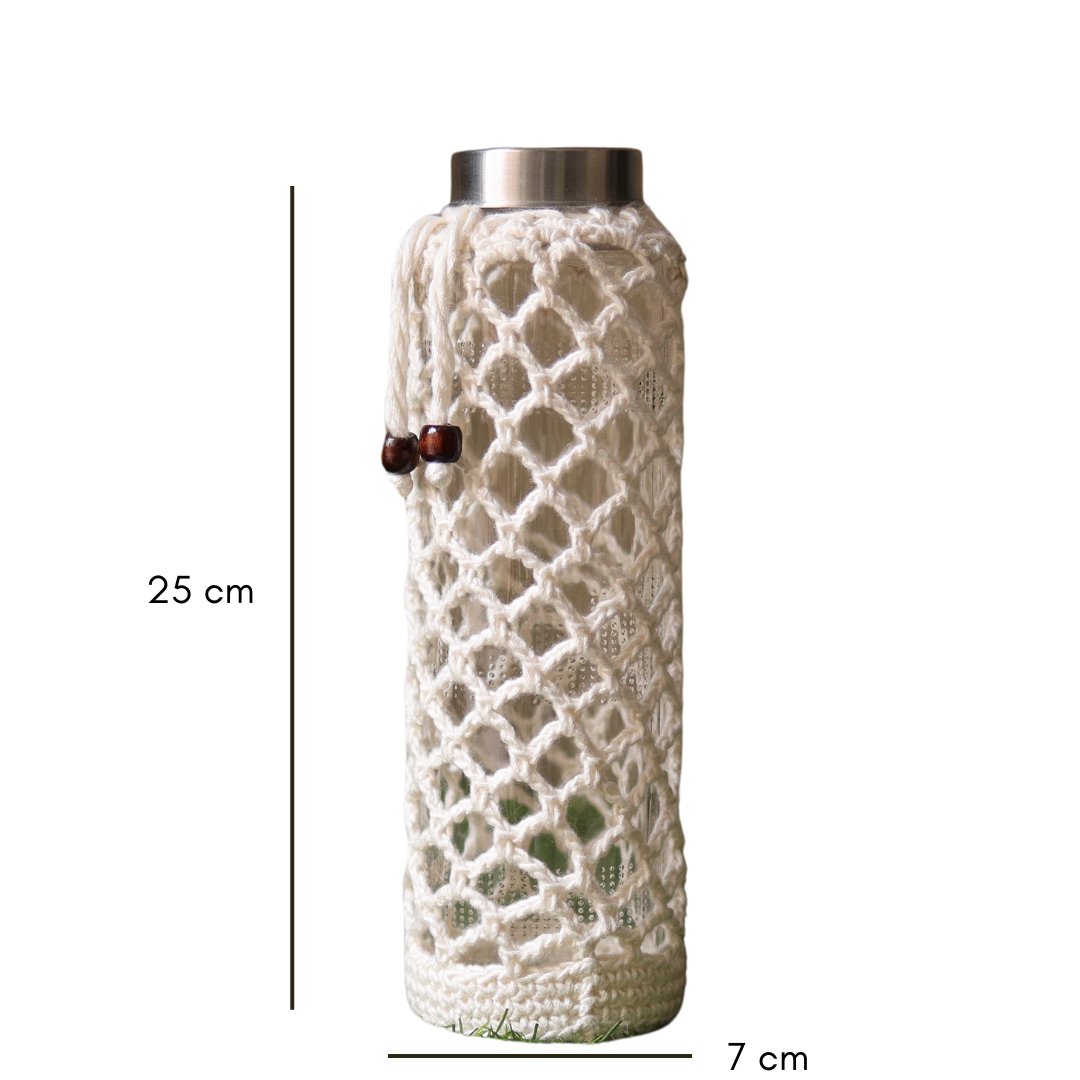 Crochet Web White Handmade Bottle Cover | Verified Sustainable by Brown Living™