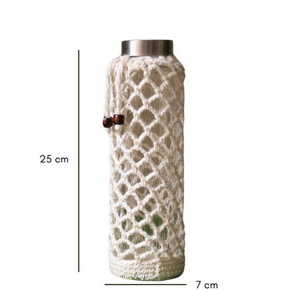 Crochet Web White Handmade Bottle Cover | Verified Sustainable by Brown Living™