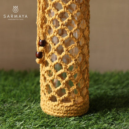 Crochet Web Yellow Handmade Bottle Cover | Verified Sustainable by Brown Living™