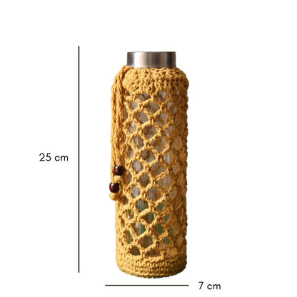 Crochet Web Yellow Handmade Bottle Cover | Verified Sustainable by Brown Living™