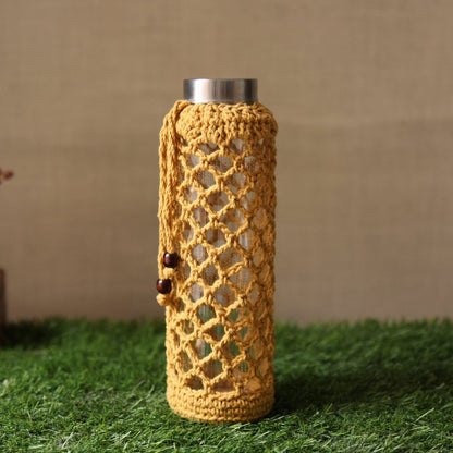 Crochet Web Yellow Handmade Bottle Cover | Verified Sustainable by Brown Living™