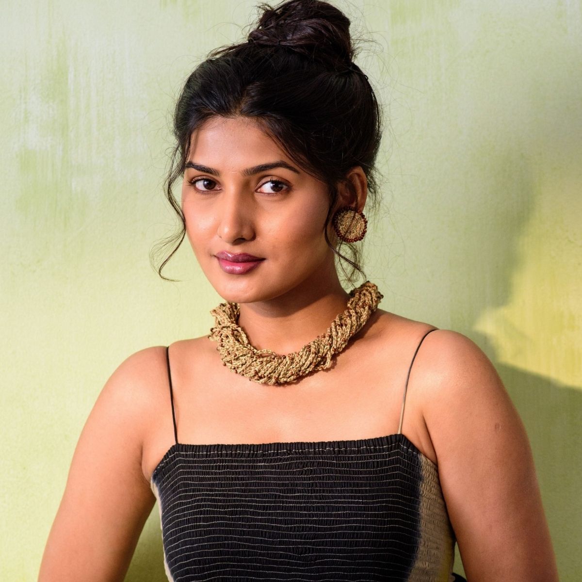 Crocheted Jute and Wooden Bead Multi Strand Necklace Earrings Set – Womens Earrings on Brown Living™. SKU: JCC032. Img 2.