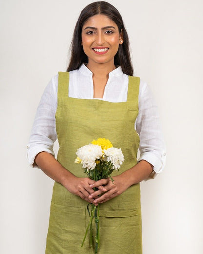 Cross Back Apron in 100% Hemp Fabric – Kitchen Linens on Brown Living™. SKU: UC - 16 - CBH - SM - MG. Img 8.