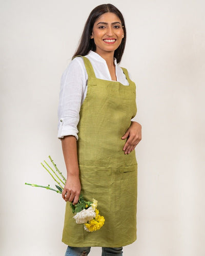Cross Back Apron in 100% Hemp Fabric – Kitchen Linens on Brown Living™. SKU: UC - 16 - CBH - SM - MG. Img 9.