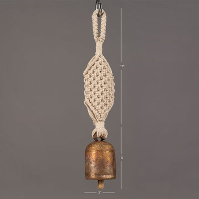 Cross Wide Hand - Knotted Wind Chime with Metal Bell | Handmade Decor – Windchimes & Dreamcatchers on Brown Living™. SKU: S20CCLWBELL032-IV. Img 2.