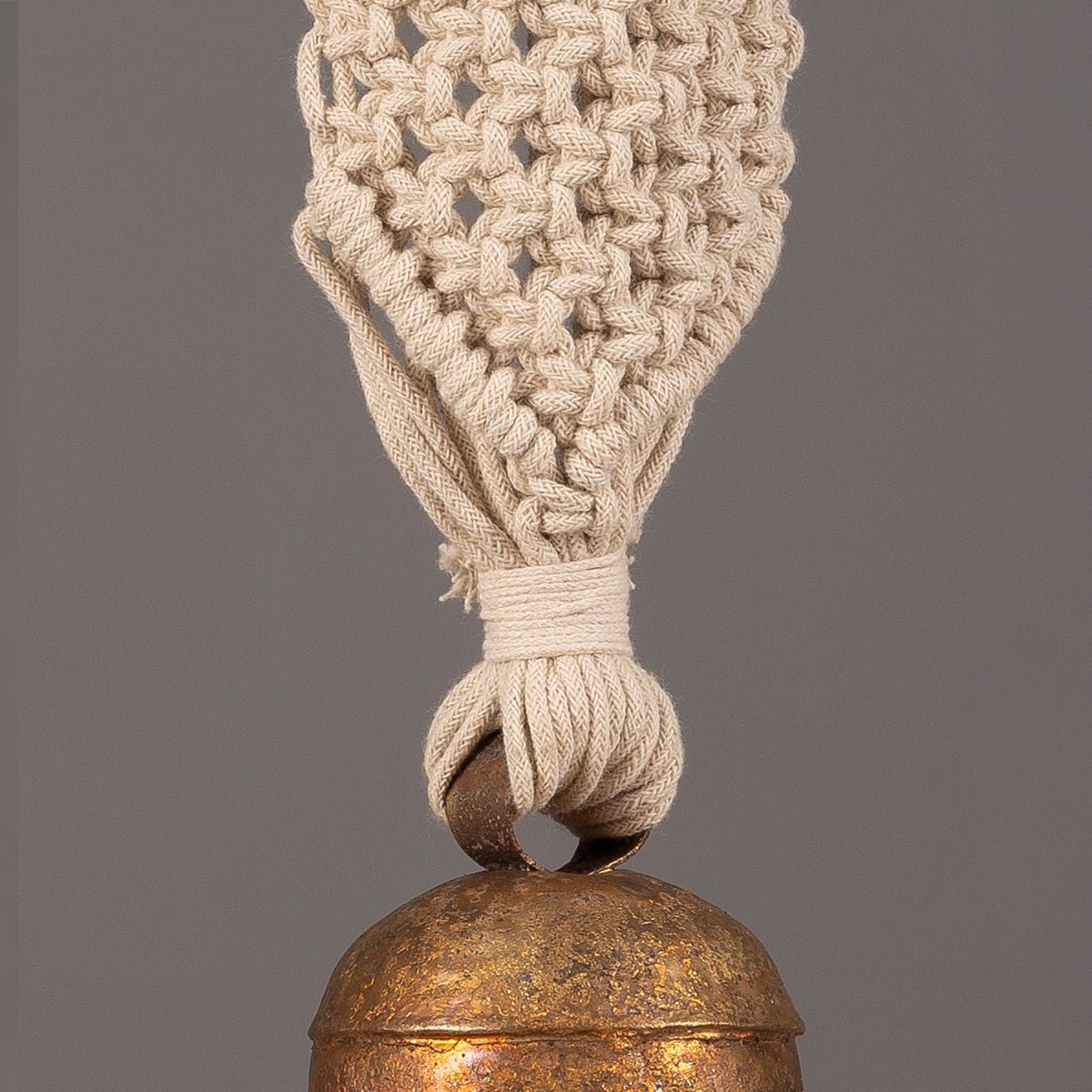 Cross Wide Hand - Knotted Wind Chime with Metal Bell | Handmade Decor – Windchimes & Dreamcatchers on Brown Living™. SKU: S20CCLWBELL032-IV. Img 3.