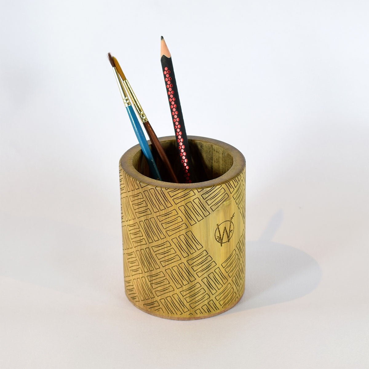 Crosshatch Bamboo Pen Stand | Verified Sustainable by Brown Living™