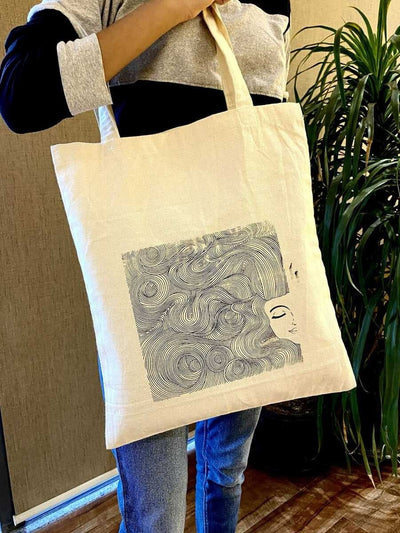 Curly Hair - 100% Cotton Canvas Tote Bag – Tote Bag on Brown Living™. SKU: EM - 0053B. Img 3.