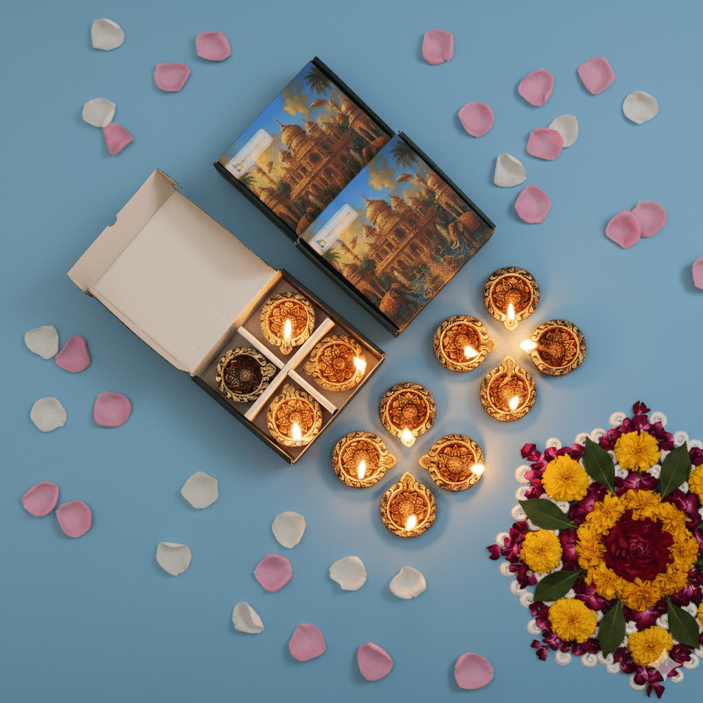 Curve Diya Set of 12 – Handmade Traditional Decor – Home Decor on Brown Living™. SKU: D19. Img 6.