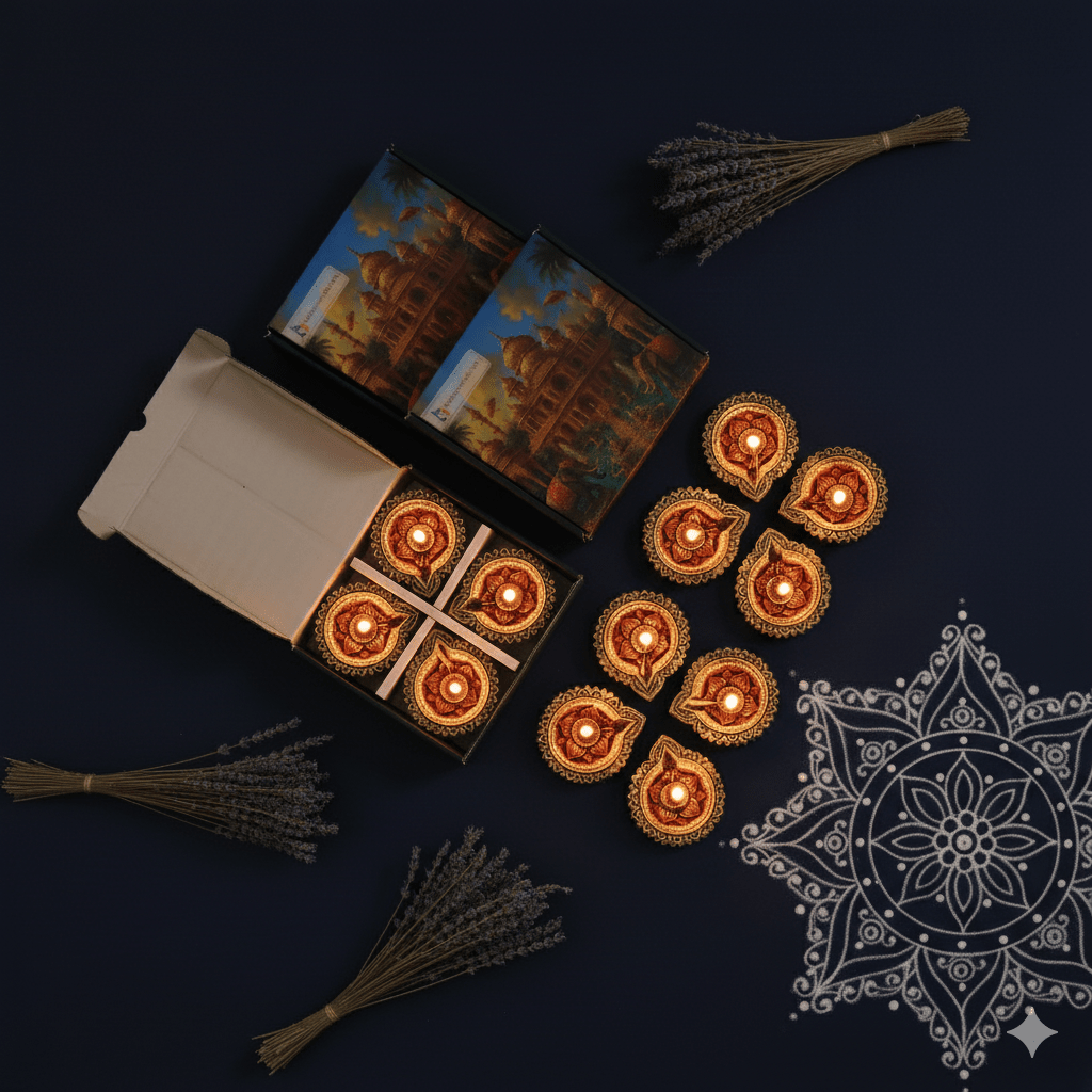 Curve Diya Set of 12 – Handmade Traditional Decor – Home Decor on Brown Living™. SKU: D19. Img 8.