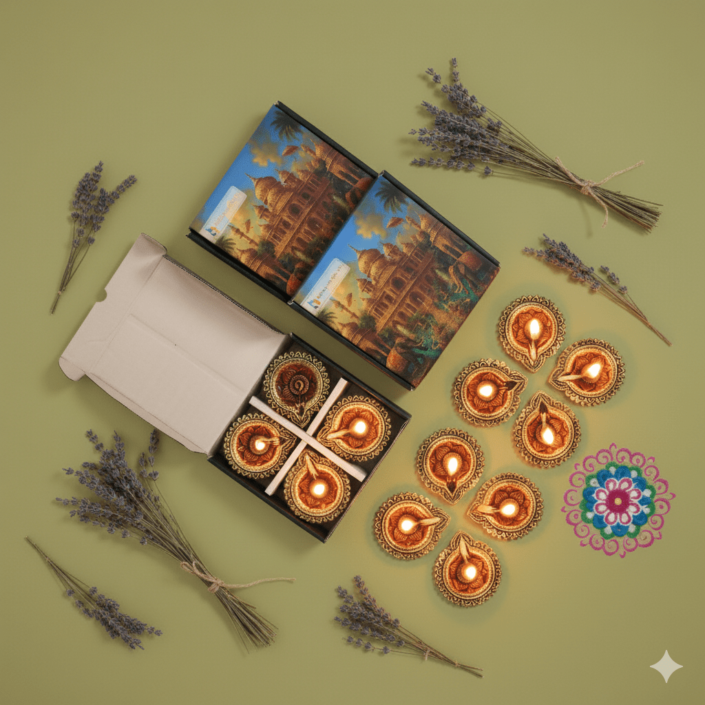 Curve Diya Set of 12 – Handmade Traditional Decor – Home Decor on Brown Living™. SKU: D19. Img 9.