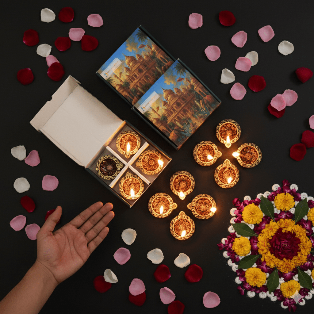 Curve Diya Set of 12 – Handmade Traditional Decor – Home Decor on Brown Living™. SKU: D19. Img 7.
