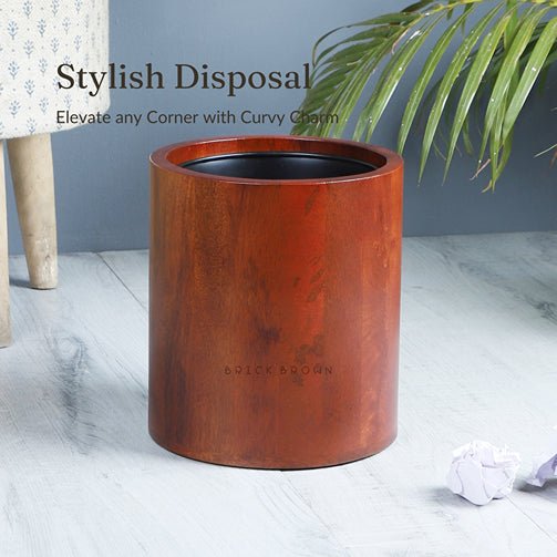 Curvy Wooden Wastebasket Trash Bin | Verified Sustainable by Brown Living™