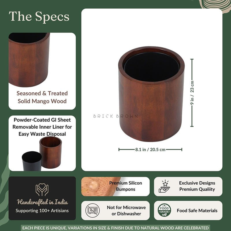 Curvy Wooden Wastebasket Trash Bin | Verified Sustainable by Brown Living™