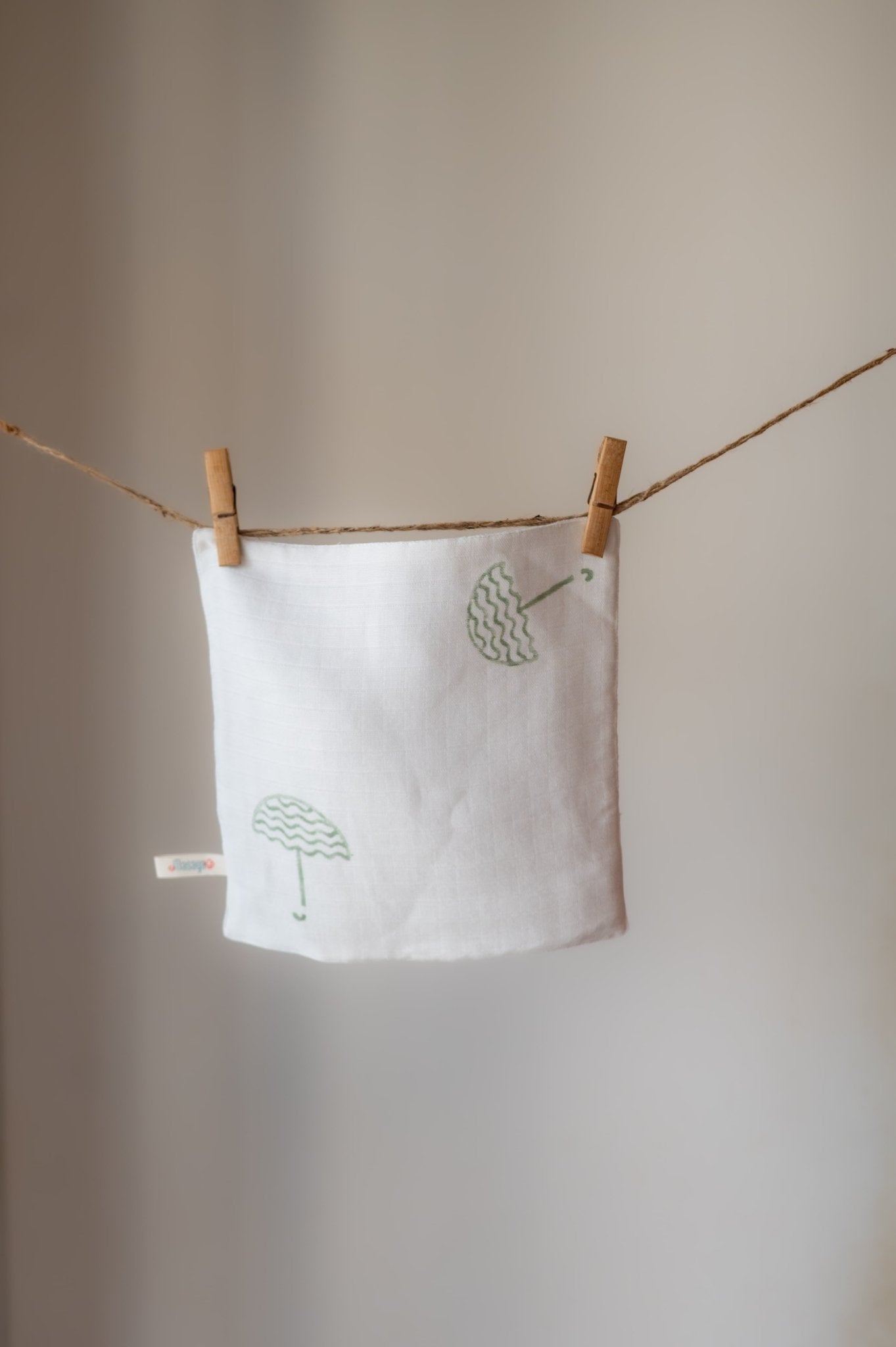 Cute Baby Wash Cloth – Umbrella Design, Earthy Tones – Baby Bibs & Hanky on Brown Living™. SKU: MSY - 00430B - Earthy - S. Img 1.