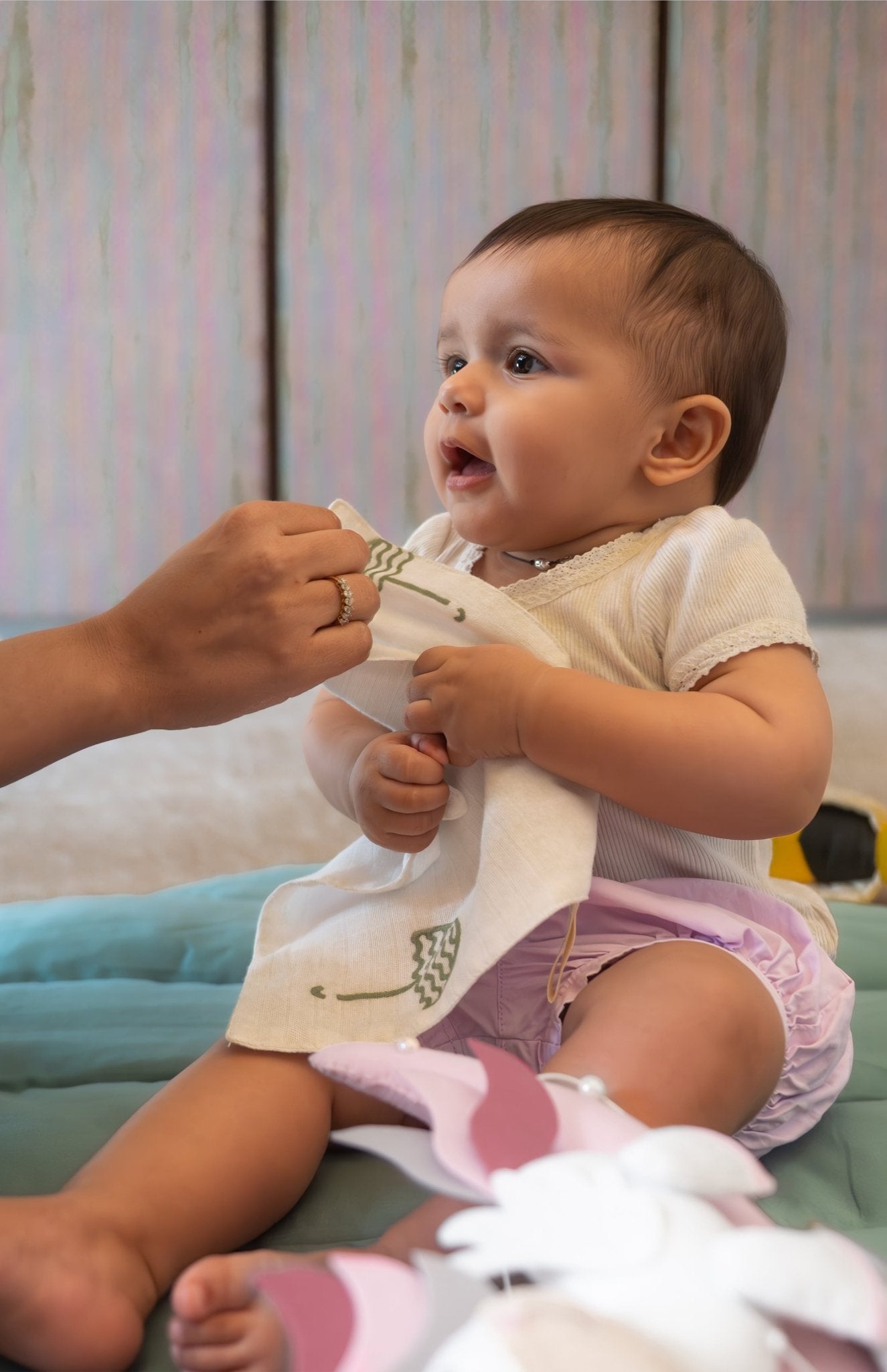 Cute Baby Wash Cloth – Umbrella Design, Earthy Tones – Baby Bibs & Hanky on Brown Living™. SKU: MSY - 00430B - Earthy - S. Img 5.