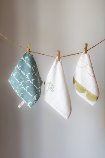 Cute Baby Wash Cloth – Umbrella Design, Earthy Tones – Baby Bibs & Hanky on Brown Living™. SKU: MSY - 00430B - Earthy - S. Img 2.