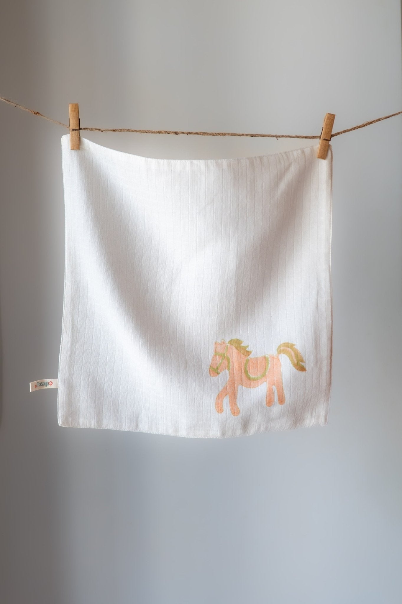 Cute Horse Medium Wash Cloth – Circus Theme, Peach – Baby Bibs & Hanky on Brown Living™. SKU: MSY - 00430E - Peach - M. Img 1.