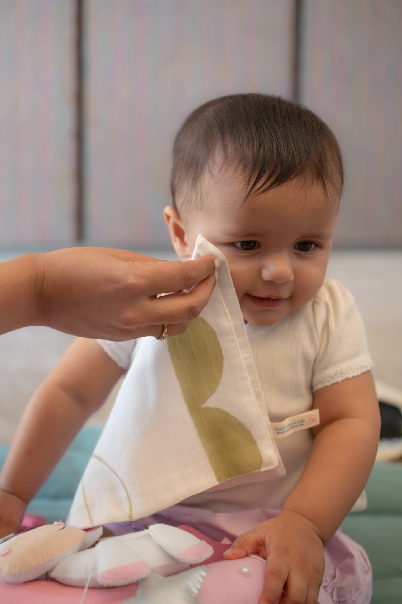 Cute Small Wash Cloth – Circus - Themed Shapes – Baby Bibs & Hanky on Brown Living™. SKU: MSY - 00430E - Peach - S. Img 5.