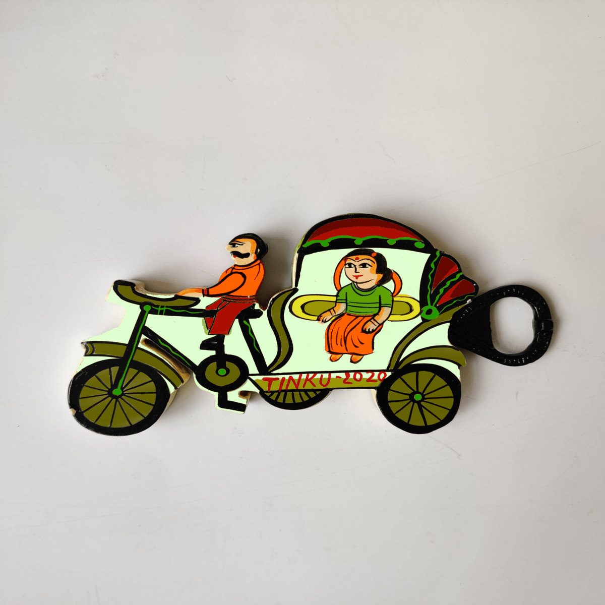 Cycle Rickshaw Bottle Opener With Fridge Magnet – Art & Craft Supplies on Brown Living™. SKU: CD-HOM-CYC-GREN. Img 1.