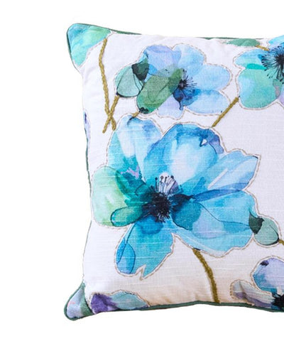 Dahlia Blue Cotton Cushion | Floral Decorative Accent Cushion – Pillow on Brown Living™. SKU: TEE-25711. Img 4.