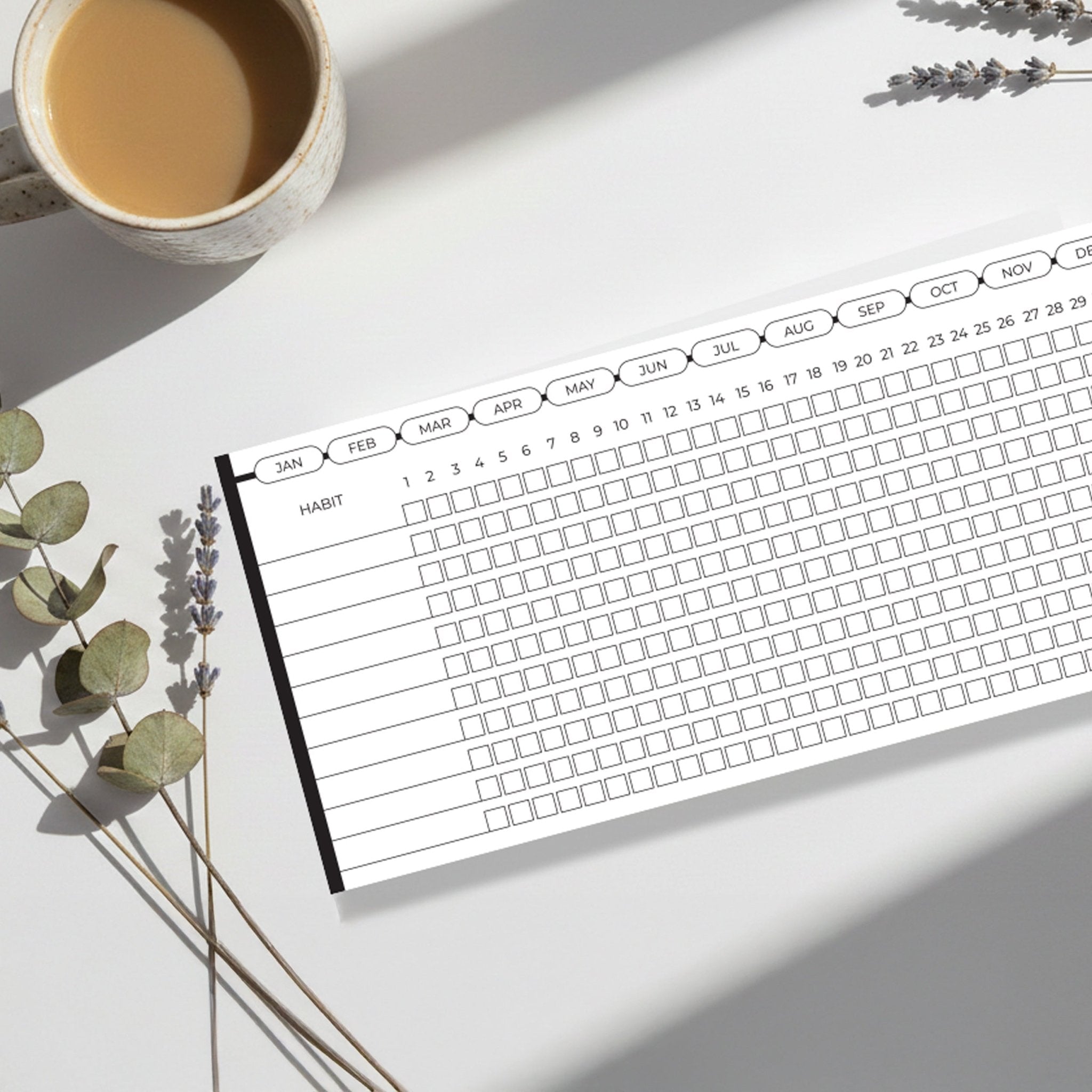 Daily Monthly Habit Tracker For Self Improvement Goals & Productivity – Organizers & Planners on Brown Living™. SKU: 11-CA15-HabitTracker. Img 1.