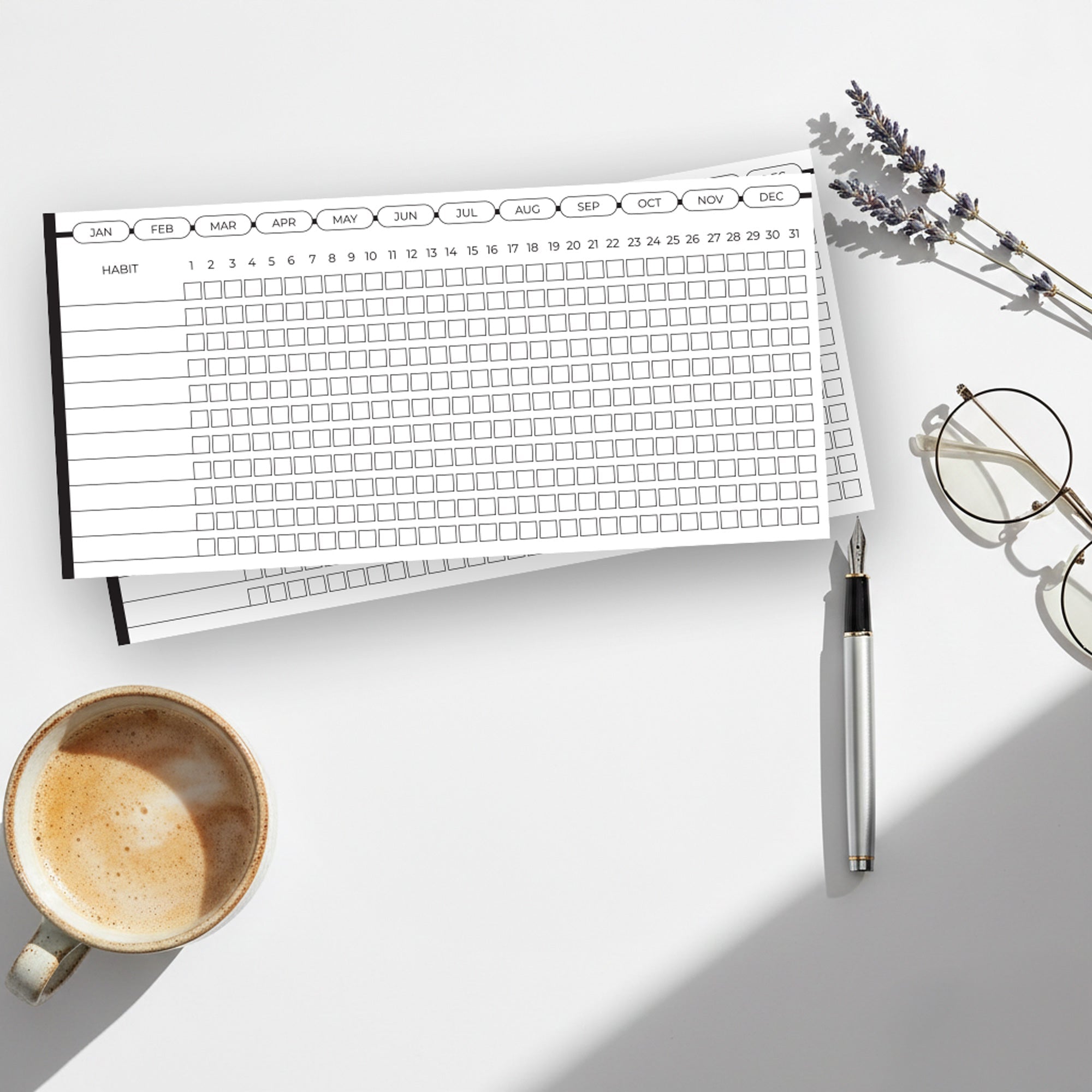 Daily Monthly Habit Tracker For Self Improvement Goals & Productivity – Organizers & Planners on Brown Living™. SKU: 11-CA15-HabitTracker. Img 2.